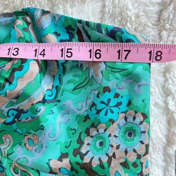 J. Crew 100% Silk Green / Teal Paisley Strapless Boho Dress Women’s Size 14 - Picture 6 of 11
